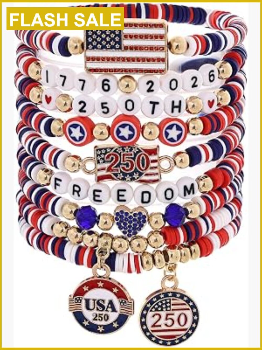 Patriotic Clay Bead Bracelets Set 9 Pc Stretch